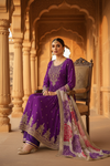 Purple Chinon Readymade Suit And Pant With Organza Dupatta