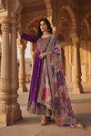 Purple Chinon Readymade Suit And Pant With Organza Dupatta