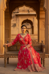 Rani Crepe Floor Length Readymade Suit And Pant With Chinon Dupatta