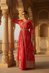 Rani Crepe Floor Length Readymade Suit And Pant With Chinon Dupatta