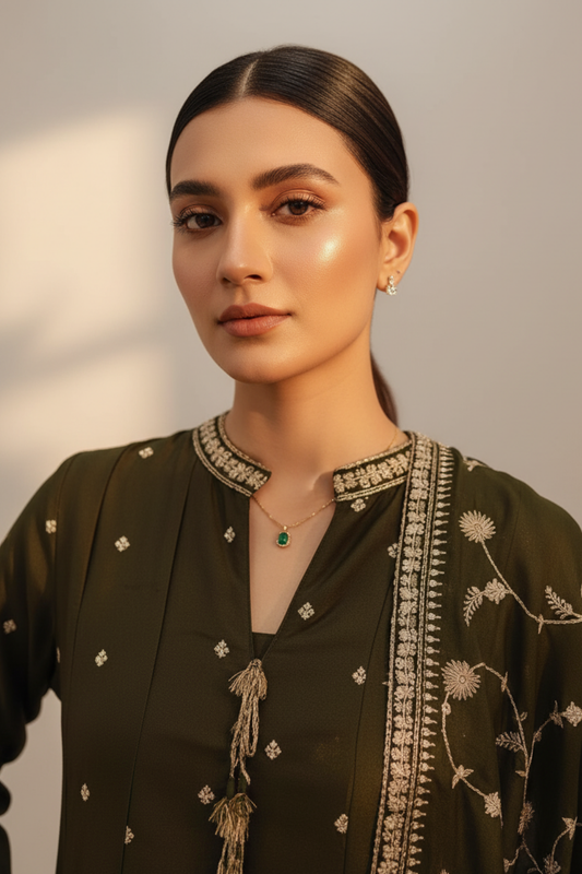 Mehndi Cotton Readymade Suit And Pant With Cotton Dupatta