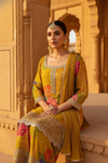Lemon Gold Crepe Readymade Sharara Set With Chinon Dupatta