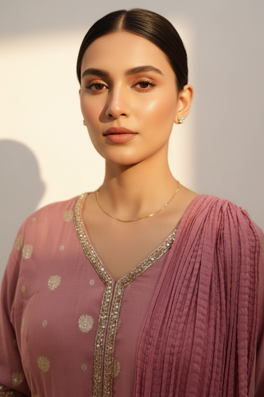 Gajari Tissue Floor Length Readymade Suit And Pant With Chinon Dupatta