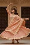 Peach Tissue Readymade Suit And Palazzo With Tissue Dupatta