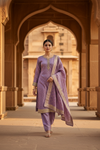 Mauve Dola Readymade Suit And Pant With Organza Dupatta