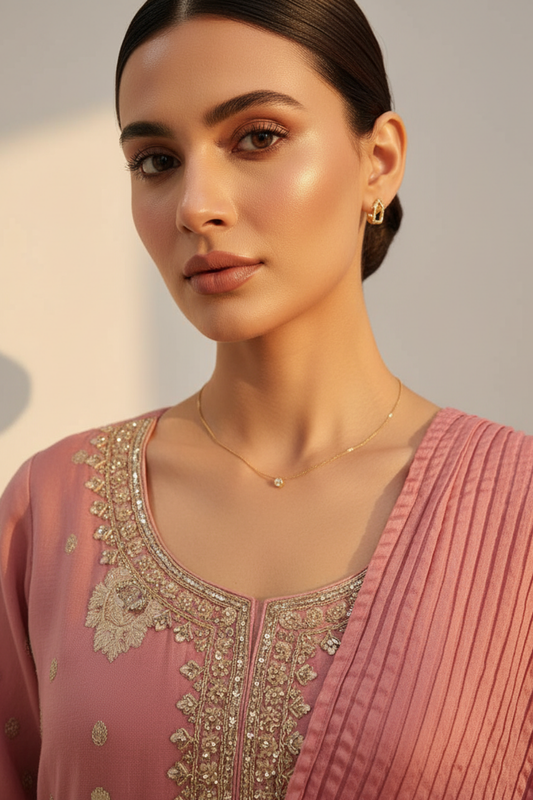 Gajari Chinon Readymade Suit And Palazzo With Chinon Dupatta