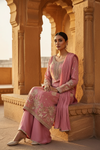 Gajari Chinon Readymade Suit And Palazzo With Chinon Dupatta