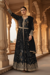 Black Chinon Floor Length Readymade Suit And Pant With Chinon Dupatta