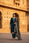 Peacock Shimmer Readymade Suit And Pant With Organza Dupatta