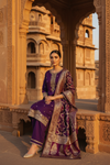 Purple Shimmer Readymade Suit And Pant With Organza Dupatta