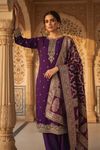 Purple Shimmer Readymade Suit And Pant With Organza Dupatta