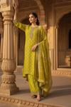 Parrot Shimmer Readymade Suit And Palazzo With Organza Dupatta