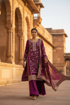 Magenta Satin Readymade Sharara Set With Organza Dupatta