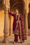 Garnet Organza Readymade Suit And Pant With Organza Dupatta