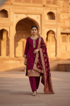 Garnet Organza Readymade Suit And Pant With Organza Dupatta