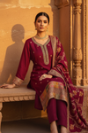 Garnet Organza Readymade Suit And Pant With Organza Dupatta