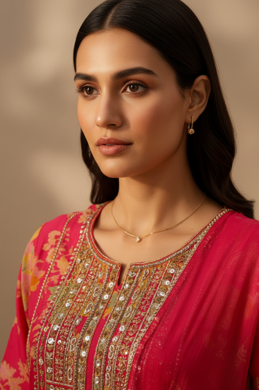 Rani Crepe Readymade Suit And Palazzo With Chinon Dupatta