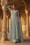 Sea Green Georgette Floor Length Readymade Suit And Pant With Georgette Dupatta