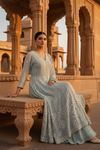 Sea Green Georgette Floor Length Readymade Suit And Pant With Georgette Dupatta