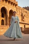 Sea Green Georgette Floor Length Readymade Suit And Pant With Georgette Dupatta