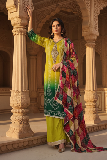 Pista Crepe Readymade Suit And Palazzo With Crepe Dupatta