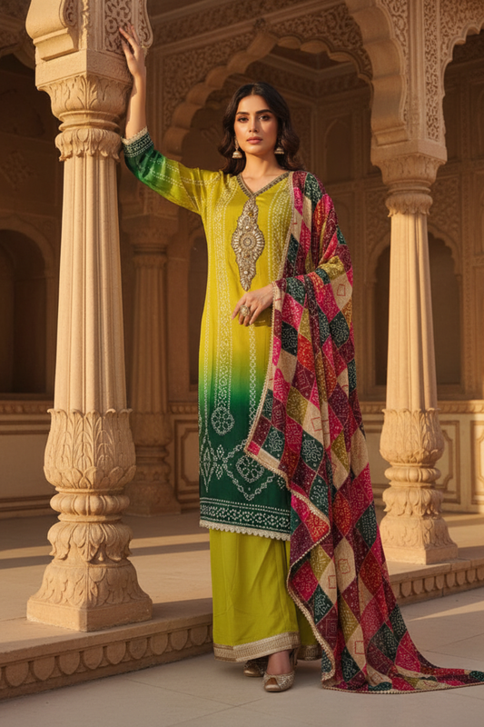 Pista Crepe Readymade Suit And Palazzo With Crepe Dupatta