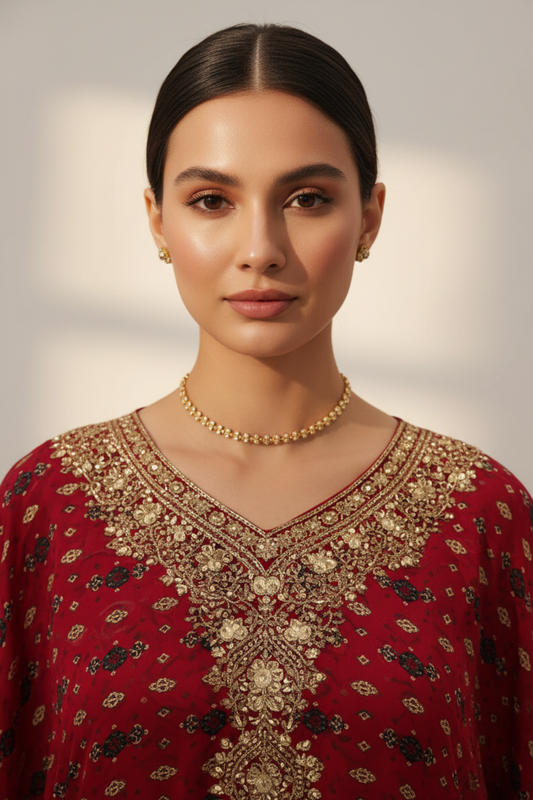 Maroon Crepe Readymade Suit With Palazzo