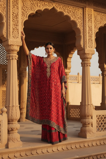 Maroon Crepe Readymade Suit With Palazzo