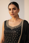 Black Crepe Readymade Sharara Set With Chiffon Dupatta