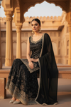 Black Crepe Readymade Sharara Set With Chiffon Dupatta
