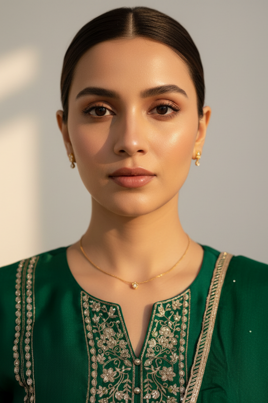 Bottle Green Dola Readymade Suit And Palazzo With Chinon Dupatta