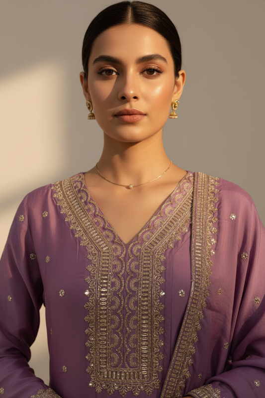 Mauve Cotton Readymade Suit And Pant With Cotton Dupatta