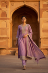 Mauve Cotton Readymade Suit And Pant With Cotton Dupatta