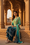 Tea Green Crepe Readymade Suit And Palazzo With Crepe Dupatta