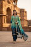 Tea Green Crepe Readymade Suit And Palazzo With Crepe Dupatta