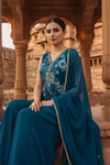 Blue Georgette Readymade Sharara Set With Georgette Dupatta