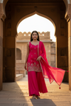 Coral Crepe Readymade Sharara Set With Chinon Dupatta