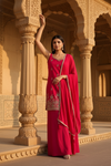Coral Crepe Readymade Sharara Set With Chinon Dupatta