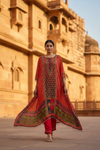 Coral Crepe Readymade Suit And Pant With Chiffon Dupatta