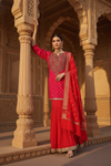 Red Rani Dolna Readymade Sharara Set With Organza Dupatta