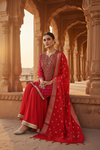 Red Rani Dolna Readymade Sharara Set With Organza Dupatta