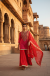 Red Rani Dolna Readymade Sharara Set With Organza Dupatta