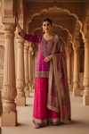 Magenta Banarasi Silk Readymade Sharara Set With Chinon Dupatta