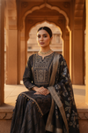 Navy Blue Tissue Silk Readymade Sharara Set With Tissue Dupatta