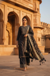 Navy Blue Tissue Silk Readymade Sharara Set With Tissue Dupatta
