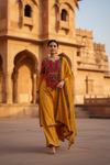 Mustard Crepe Readymade Suit And Pant With Chinon Dupatta