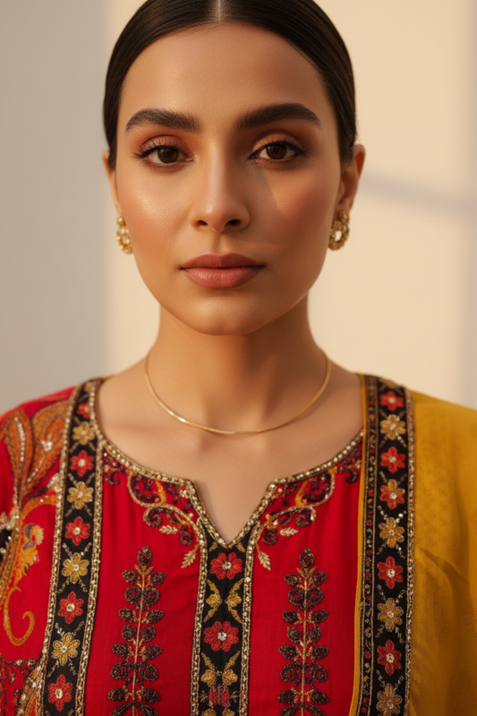 Mustard Crepe Readymade Suit And Pant With Chinon Dupatta