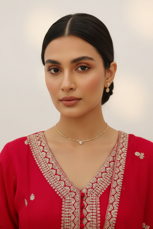 Red Cotton Readymade Suit And Pant With Cotton Dupatta