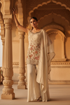 Cream Tissue Readymade Sharara Set With Tissue Dupatta