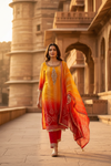 Mustard Maroon Crepe Readymade Suit And Palazzo With Crepe Dupatta
